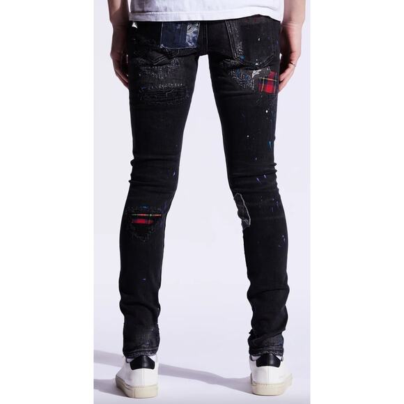 NWT‎ Embellish Denim Enzo Denim, Black/Blue Patchwork, Mens 40, 140$ SOLD OUT! - Picture 2 of 6